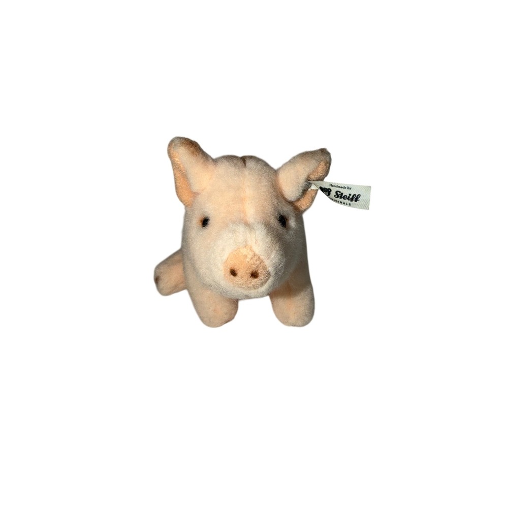Steiff Sissi Pig Plush Handmade Germany Peach Pink Stuffed Animal Button Ear 6"